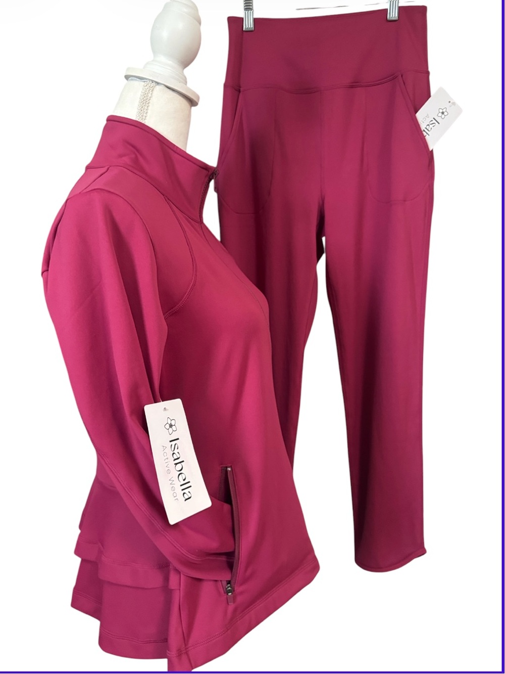 Isabella Active Wear Set 2 Pc Peplum Jacket & Petal Hem Joggers NWT Sz Sm & Med